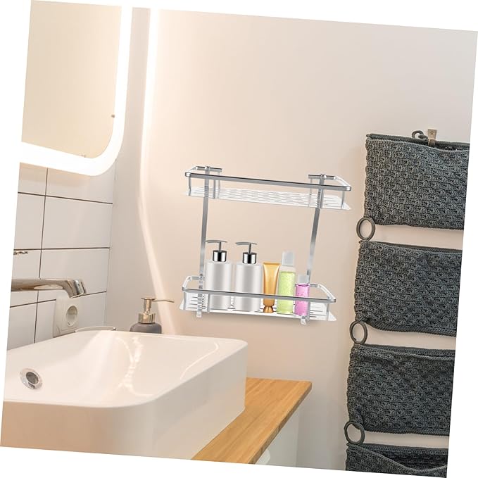 Bathroom Wall-Mounted Storage Rack Double Layer Space Aluminum Toilet Shelf for Organizing Items Bathroom Kitchen Dorm Simple and Practical Design