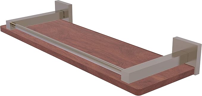 Allied Brass MT-1-16-GAL-IRW Montero Collection 16 Inch Solid IPE Ironwood Gallery Rail Wood Shelf, Antique Pewter