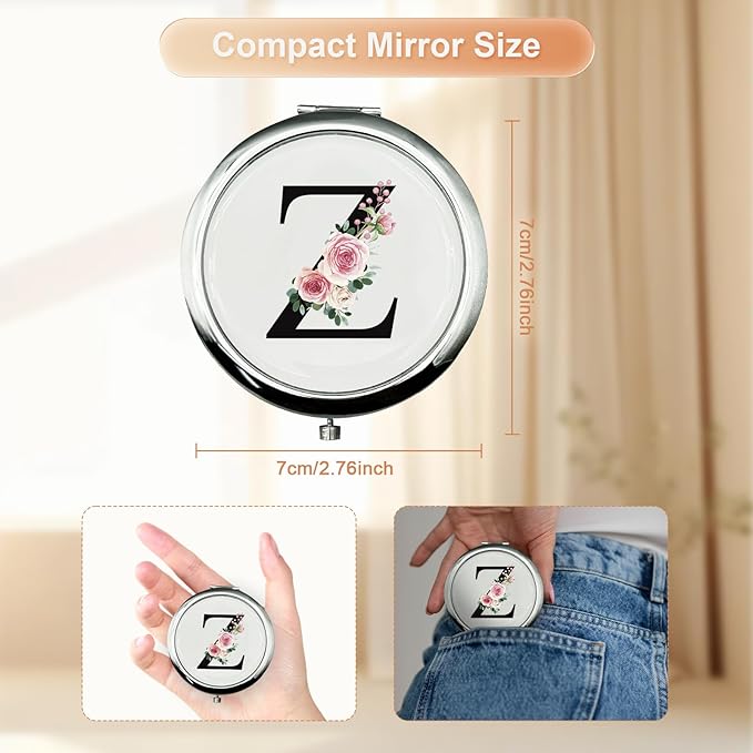 JEKUGOT Monogram Compact Mirror, Personalized Gifts for Women and Girls, Small Pocket Mirror, Personalized Compact Mirrors for Girls, Sister, Wife, Mothers, Birthday Gifts - Z