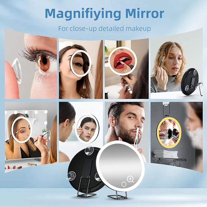 6" 20x Magnifying Mirror with Light Suction Cup,Led Close up Makeup Mirror for Tweezing with 360° Stand,3 Color Lighted Personal 20x Mirrors,20 Times Concave Zoom for Closer Partial Details