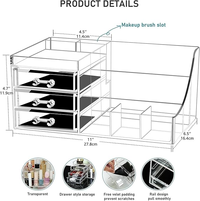 Transparent Acrylic Cosmetic Makeup And Jewelry Storage Box -Storage Plastic Cases -Great For Bathroom