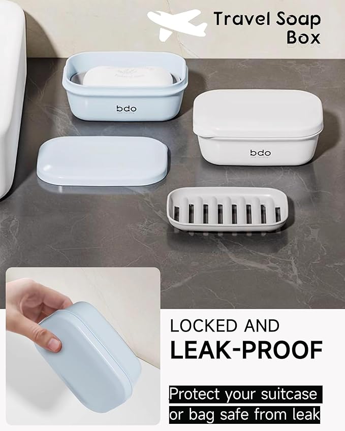 PEISAINOX Travel Soap Case, Leakproof Soap Container with Lid, Portable Bar Soap Holder for Traveling, Soap Dishe for Bathroom, Shower, Gym, School, Camping, Vacation, Outdoor (White)