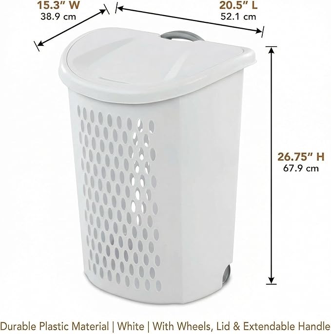 (3PACK) 135L Large-Capacity White Wheeled Laundry Basket, With Ventilation Design, Featuring Handle and Lid. Suitable for Households, Dormitories and Apartments.