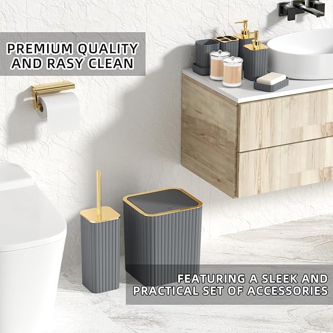 XLHOMO Bathroom Set - 26PC Bathroom Set with Shower Curtain and Rugs, Bathroom Accessory Set, Grey Bathroom Accessories Set, Trash Can & Soap Dispenser