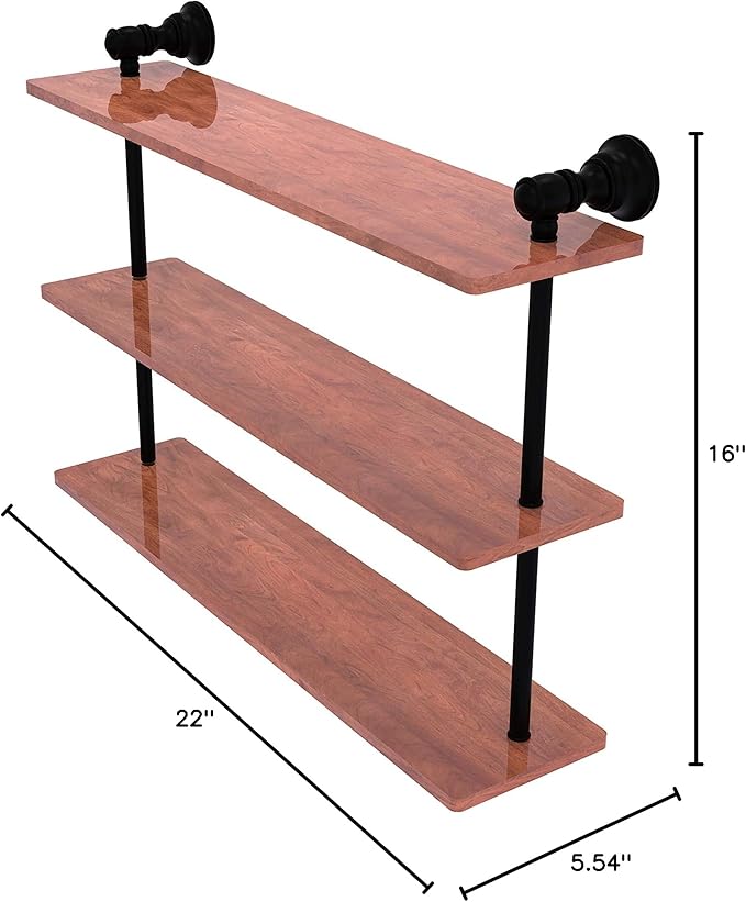 Allied Brass CL-5-22-IRW Carolina Collection 22 Inch Triple Wood Shelf, Matte Black