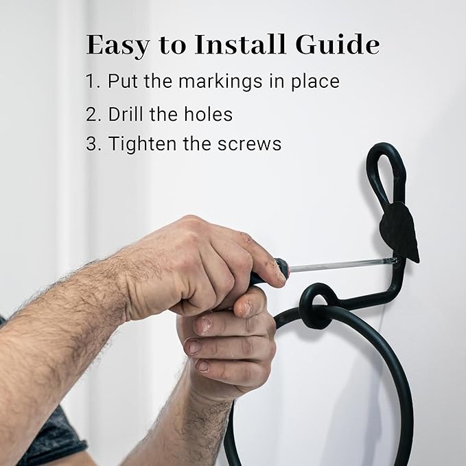 The Metal Magician Round Hand Towel Holder for Bathroom Wall - Kitchen Towel Ring - Aesthetic Design & Heavy Duty Durability - (Leaf-Shaped Wall Mount) - (Black)