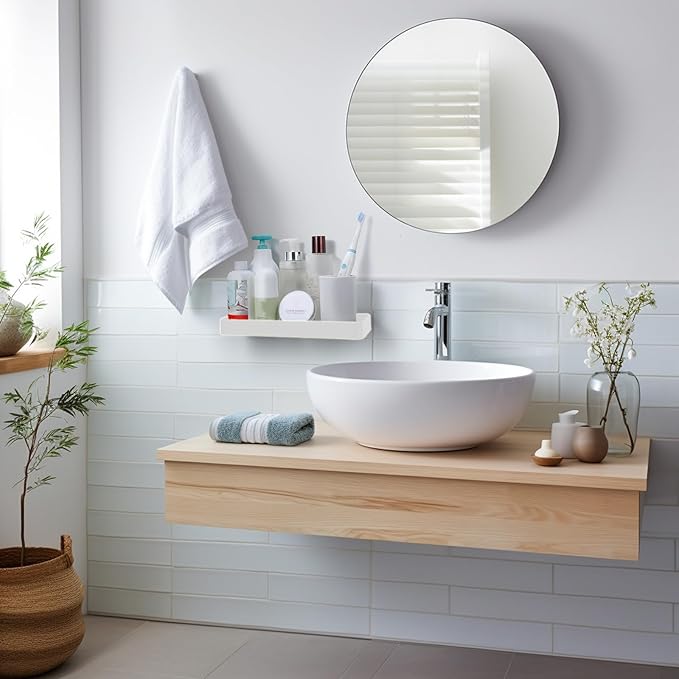 Z metnal Small Glass Bathroom Shelves, Floating Shelf, Mini Wall Shelf for Bathroom Organizer, Wall Mounted, White, 10 inch / 25cm