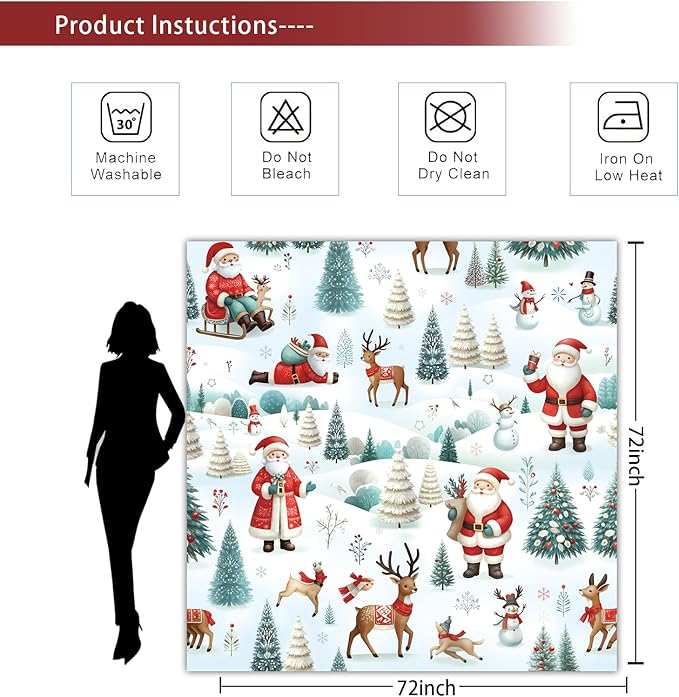 Christmas Shower Curtain，Santa Claus Castle Reindeer Shower Curtain，Winter Pattern Holoday Shower Bathroom Decor For Bathroom ，72x72 Inch Waterproof Polyester Insulated Home Decor Set With Hooks