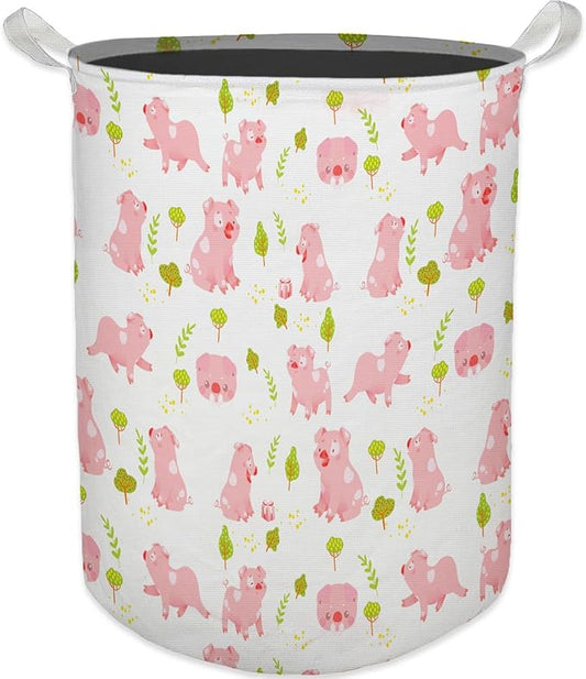 Pink Pig Laundry Basket, Toybox for Girls Room, Pink Laundry Basket Hamper Waterproof Collapsible Clothes Toys Storage Bin Organizer for Bedroom Bathroom Nursery Girls Room Dorm