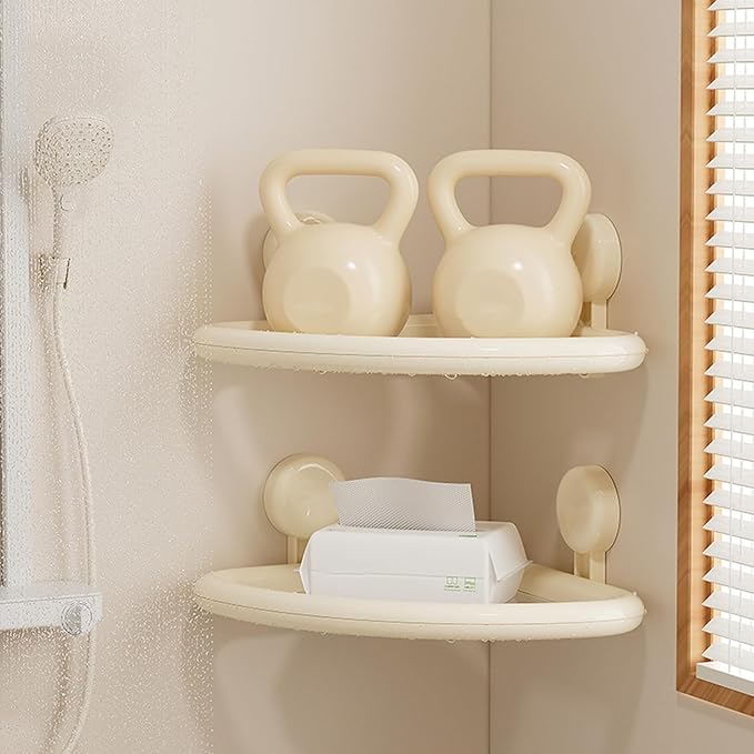 Suction Cup Corner Shelf Bathroom Shelf No Drilling Space Saving Waterproof ABS