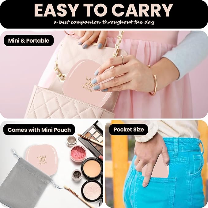 Led Compact Mirror, 1X /10X Magnification, 3.9" Portable Double Sided Light, Auto ON/Off, USB Charging, 3 Light Setting and Dimmable, Memory Touch Switch (Pink)
