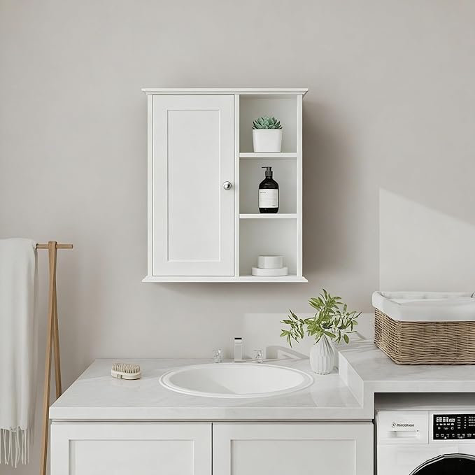 The Wide Usage Wall Medicine Cabinet with Storage Shelves & Anti-Dust Door for Bathroom, Living Room, Kitchen, Entryway,Bedroom（White）