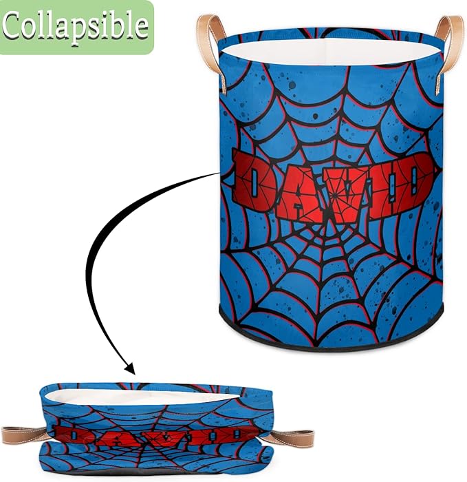 Spider Wed Personalized-Laundry-Hamper-Basket for Kids Custom Name Collapsible Storage Organizer Bin Dirty Clothes Toys Hamper for Boys Nursery in Laundry, Bedroom, Bathroom Gold