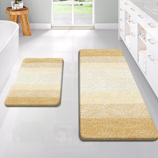 OLANLY Bathroom Rug Set 2 Piece, Soft Absorbent Microfiber Bath Rug Set, Non-Slip, Machine Wash Dry, Plush Shaggy Bath Mats for Bathroom (47"x20"+24"x16", Light Yellow)