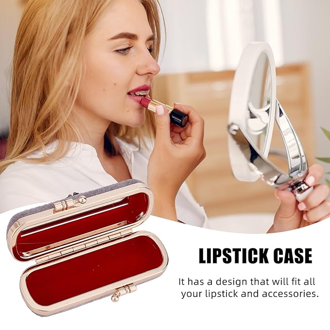 NICENEEDED Vintage Lipstick Case with Mirror, Retro Velvet Lip stick Storage Cases Lip Balm Organizer Holder, Mini Portable Jewelry Container Pearl Decoration Cosmetic Box