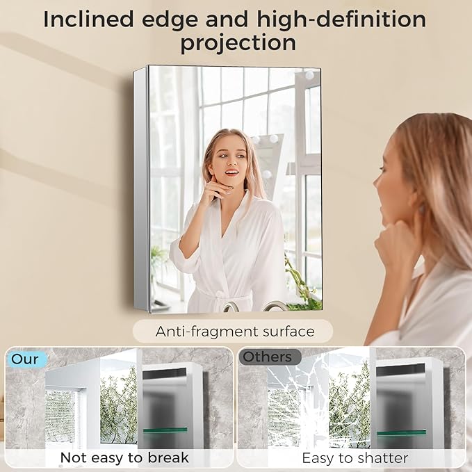 20 x 26 Inch Bathroom Medicine Cabinet with Beveled Edge Mirrored Door,Medicine Cabinet,Bathroom Mirror Cabinet,Home Medicine Cabinets with 2 Adjustable Shelves, Recessed or Surface Mount Installation