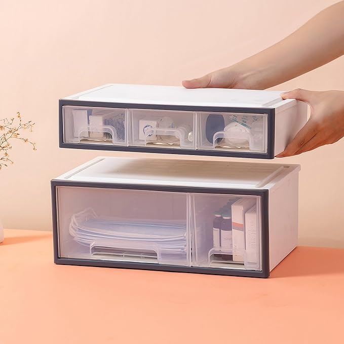 Makeup Organizer, Cosmetic & Medicine Storage Box, 4-Piece 6-Drawer & 5-Slot Transparent Desktop Stationery & Kitchen Spices Organizer