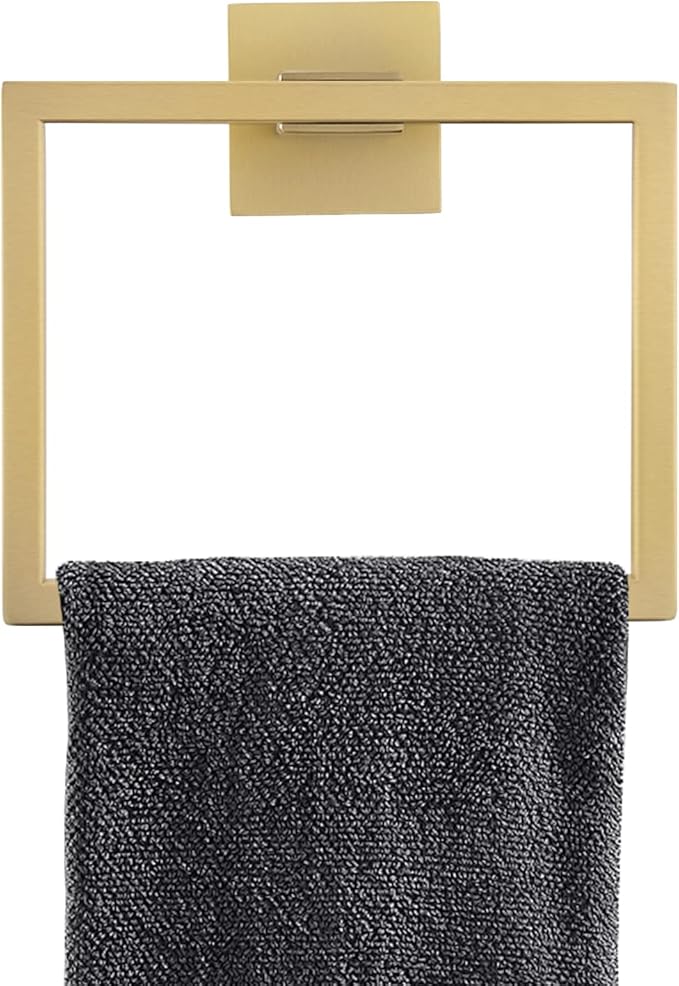 TNOMS Gold Towel Ring Modern Square Hand Towel Bar,Towel Holder for Bathroom,Wall Mount Stainless Steel