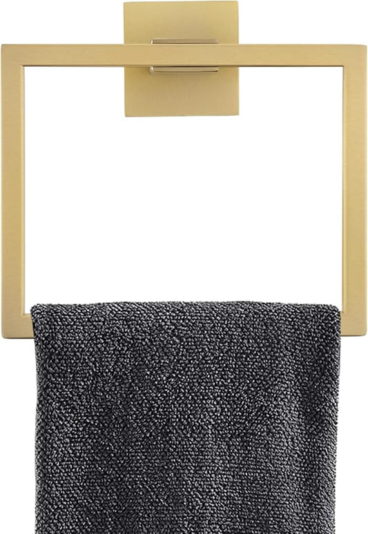 TNOMS Gold Towel Ring Modern Square Hand Towel Bar,Towel Holder for Bathroom,Wall Mount Stainless Steel