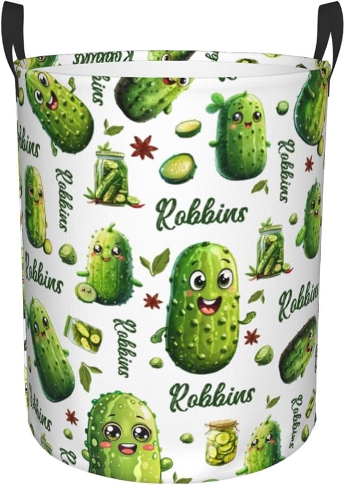 Personalized Pickle Laundry Baskets,Custom Pickle Gifts,Collapsible Clothes Storage Organizer,Kids Boys Girls Adults Room Decoration,16.5 X 13.8in