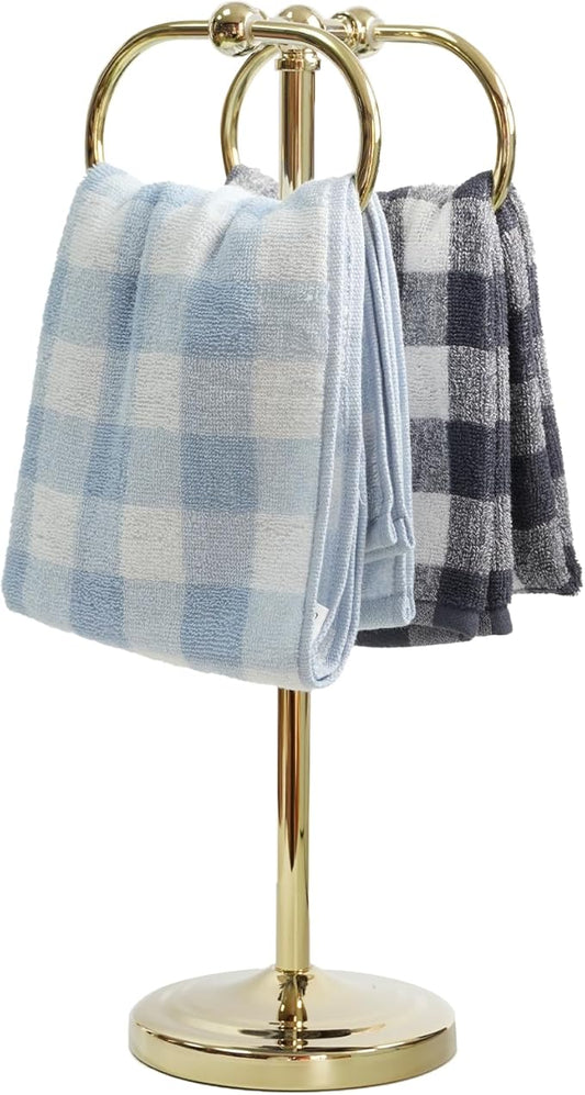 17 Inch Stainless Steel Hand Towel Holder Double Stand Hand Towel Ring for Washcloths or dishcloths Non-Slip Base Free Standing Towel Rack for Bathroom Kitchen (Gold)