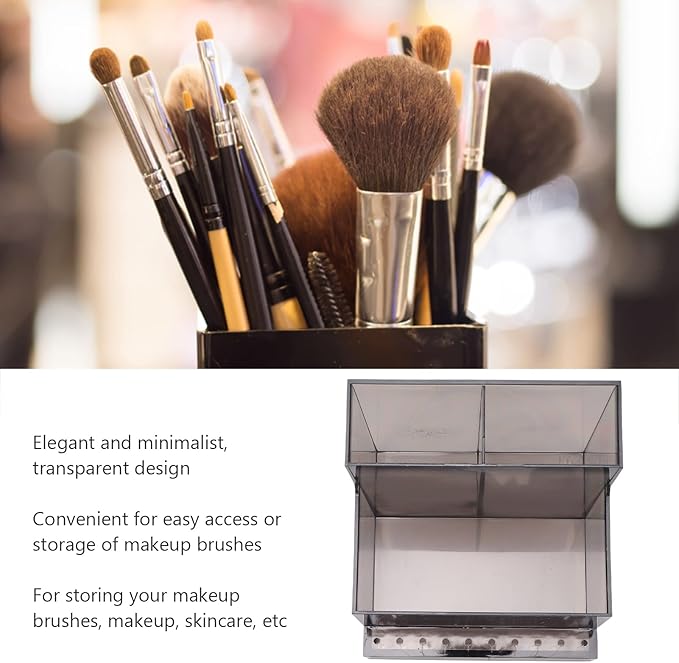 Sonew Brush Holder, Acrylic Black Clear Makeup Brush Storage Box, Cosmetics Organizer with 6 Compartments, Desk Storage Container for Skin Care Products