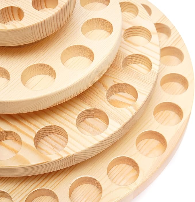 63 Slots Wooden Essential Oil Storage Rack, Rotating Cosmetics Display Stand, 4 Tiers Wood Essential Oil Display Stand for 63 Bottles