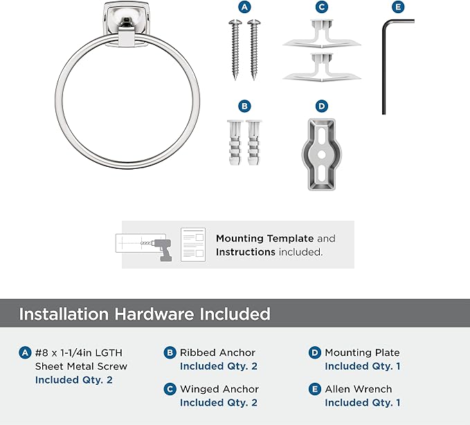 Amerock Stature Polished Nickel Closed Towel Ring, BH36092PN