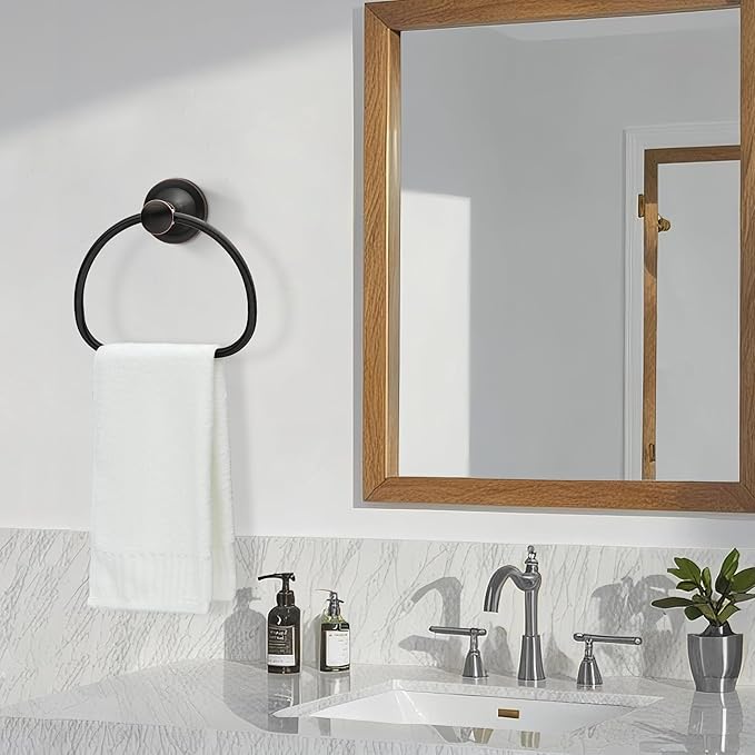 Bronze Bathroom Hand Towel Holder, ORB Towel Ring Holder, Wall Mounted Towel Rack Hanger Home Half Round Bathroom Hardware Accessory Modern