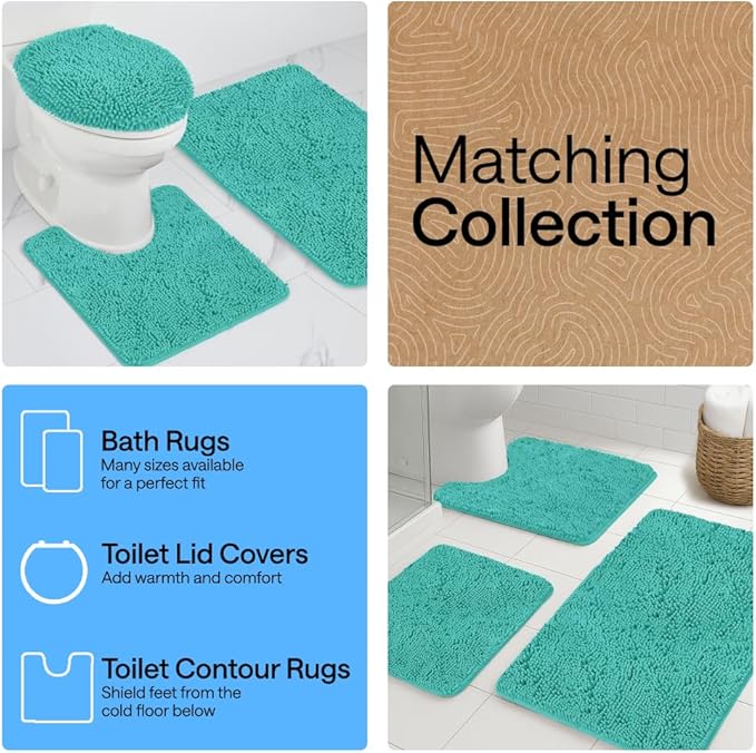 GORILLA GRIP Bath Rug Mat 30x20, Thick Soft Absorbent Chenille, Quick Dry Microfiber Mats, Rubber Backing Washable Shower Floor Rugs, US Designed Bathroom Bathmat Home Decor Accessories, Turquoise