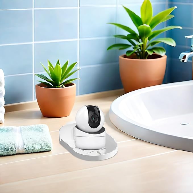DOITOOL Wall Mount Storage Rack for Security Cameras Small Floating Shelf White Punch-Free Adhesive Bathroom Shelf Bracket for Monitor Holder