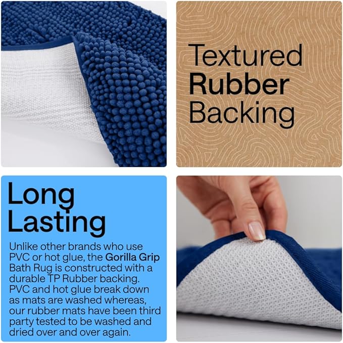 GORILLA GRIP Bath Rug Mat 36x24, Soft Absorbent Chenille, Quick Dry Microfiber Mats, Rubber Backing Washable Shower Floor Rugs, Bathmat Runner, US Designed Bathroom Home Decor Accessories Royal Blue