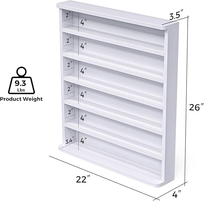 Kikihouse Nail Polish Rack, 6 Tiers Nail Polish Storage & Display Shelf w/Acrylic Baffles, Wall Mount Wood Nail Polish Organizer Perfume Bottles Essential Oil Holder for Home & Salon, White