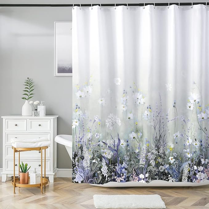 HMS Happy Memories Bohemian Plant Boho Floral Print Shower Curtain, Polyester Fabric Cloth for Bathroom Decor 72×72 Inch Standard Size with 12 Hooks, Also as Room Divider (Color 1)