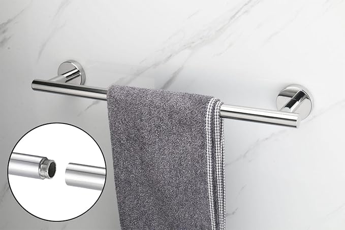 TocTen Bath Towel Bar - Thicken SUS304 Stainless Steel Bathroom Towel Holder, Towel Rod for Bathroom Heavy Duty Wall Mounted Towel Rack Hanger (18IN, Polished Chrome)