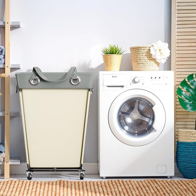 HILIUS Laundry Hamper with Wheels 210L Large Capacity Hamper Rolling Laundry Basket Extra Large Laundry Cart for Easy Transport Storage Basket Ideal for Dorm Laundry Room Bathroom Beige