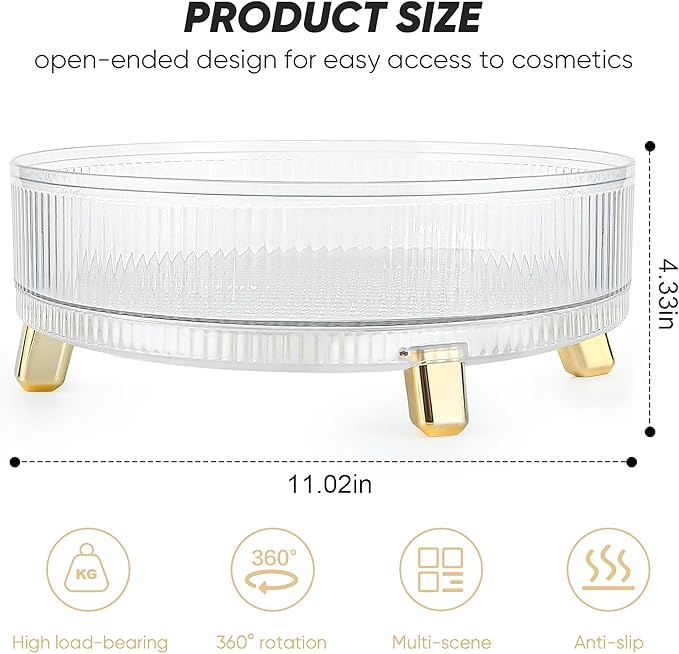 Makeup Perfume Organizer, 360° Rotating Lazy Susan Storage Tray, Large Capacity Cosmetics Storage Display Case for Countertop Bedroom Bathroom and Kitchen(11.02''×11.02''×4.33'')