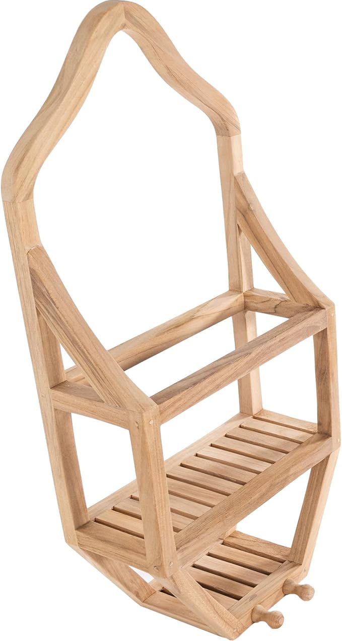 NORDIC STYLE TEAK Wood Natural Hanging Shower Caddy with Storage Shelves, Water Resistant, Easy to Place, Solid Teak Wood, Shower Accessory (Natural Víður)
