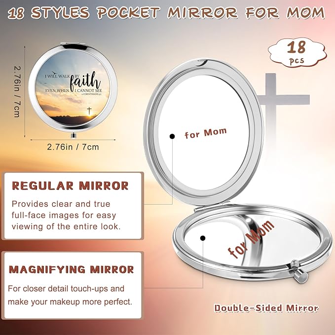 RattanView 36 Pcs Christian Compact Mirrors Gifts for Women Bulk Mothers Day Inspirational Religious Pocket Makeup Mirror with Bible Verse Gift for Mom Ladies Church Party Favors VBS Sunday School