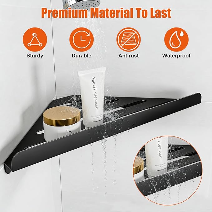 Fikoksol Shower Caddy, 4 Pack Bathroom Corner Shelf, Triangle Shelf Storage for Bathroom Shower, Black Metal Shower Shelf & Rustproof Wall Mounted Adheisve Shower Organizer Accessories and Essentials