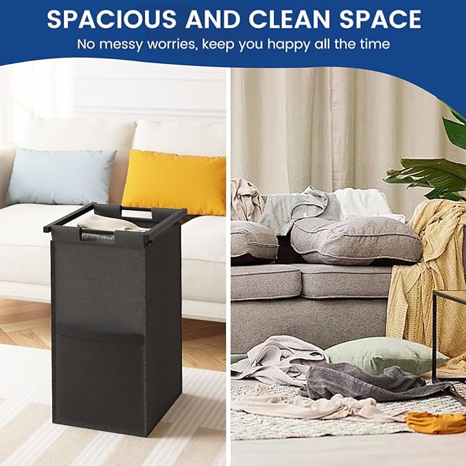 Huhote Laundry Hamper, double Laundry Basket, Laundry Sorter with Top Shelf & 2 Removable Washable Bags & Side Pockets for Laundry Room organization, Bathroom and Dorm, Rustic Brown and Black