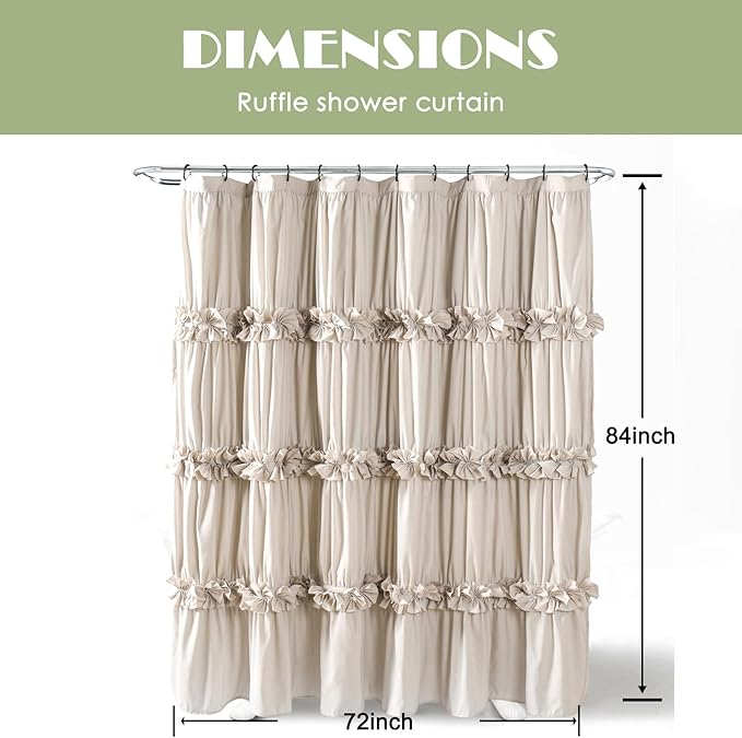 Camel Ruffle Shower Curtain, Vintage Handcrafted Bow Tie Bath Curtain for Master Bathroom, Ruched Microfiber Bathroom Curtain with 12 Buttonholes, 72" W x 84" H (LQ-10)