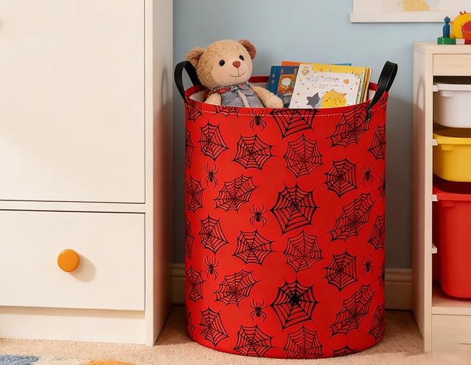 Kids Laundry Basket Spider Hamper for Nursery Boys Hamper Cute Kids Storage Bin Organizer Room Decor for Home(Red spider)