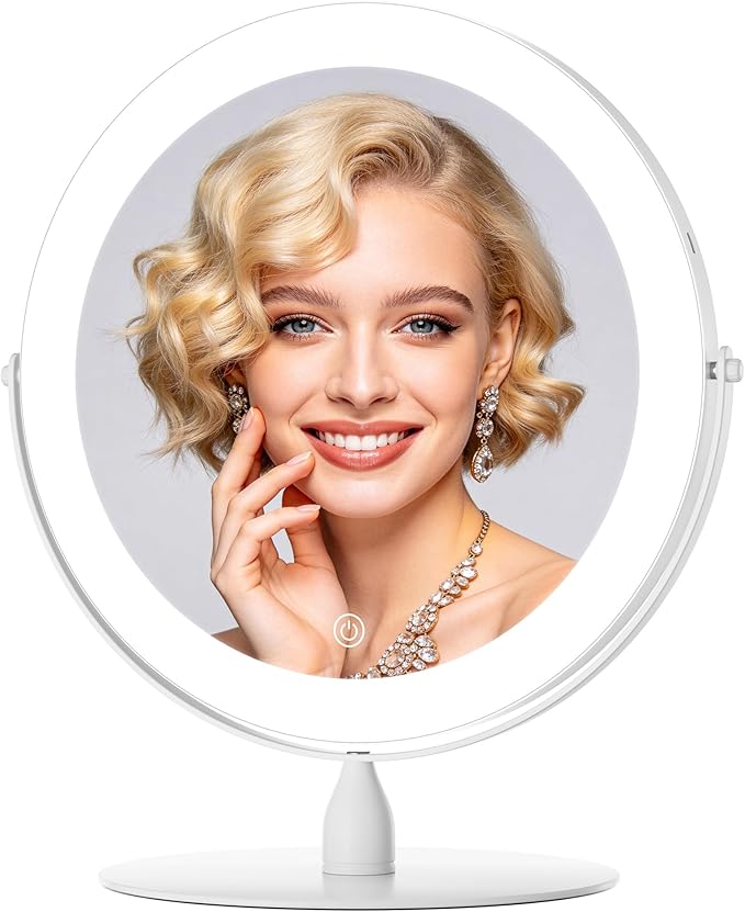 9" Extra Large Lighted Makeup Mirror, 1X/10X, 2-Sided Magnifying Mirror with 96 LEDs, 3 Color Dimmable Lights, 360° Swivel, LED Vanity Mirror, White - Great Gift
