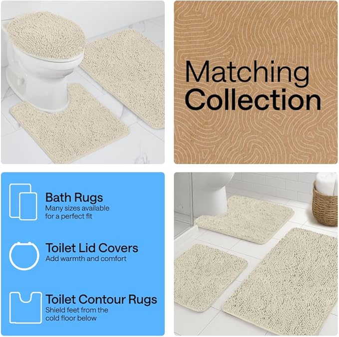 GORILLA GRIP Bath Rug Mat 48x24, Thick Absorbent Chenille, Quick Dry Microfiber Mats, Rubber Backing Washable Shower Floor Rugs, Bathmat Runner, US Designed Bathroom Home Decor Accessories Dusty Cloud