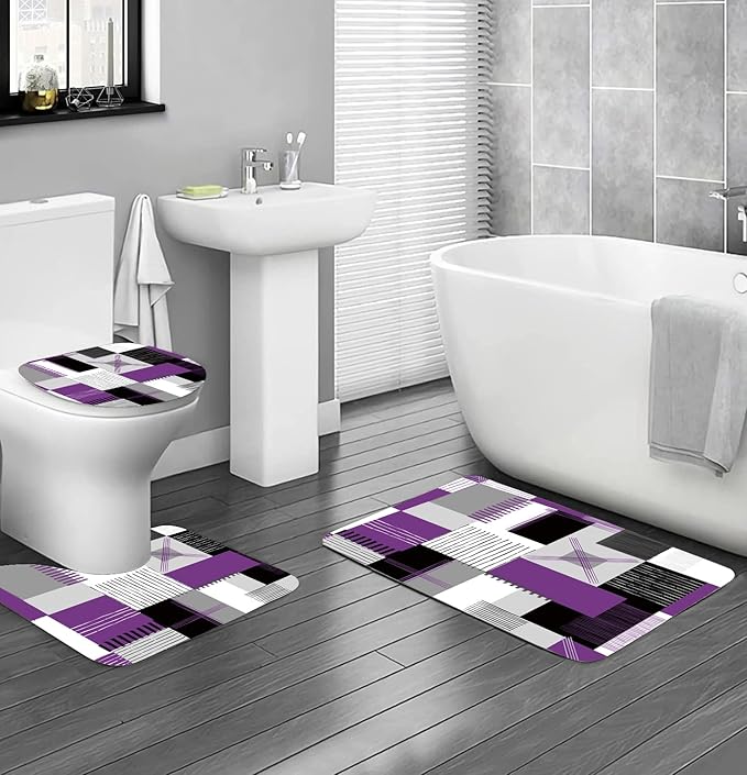 Shower Curtain Sets Lavender Purple Bathroom Sets with Shower Curtains and Rugs Modern Home Bathroom Décor Accessories,Shower Curtains Waterproof with Non-Slip Rugs Toilet Lid Cover and Bath Mat