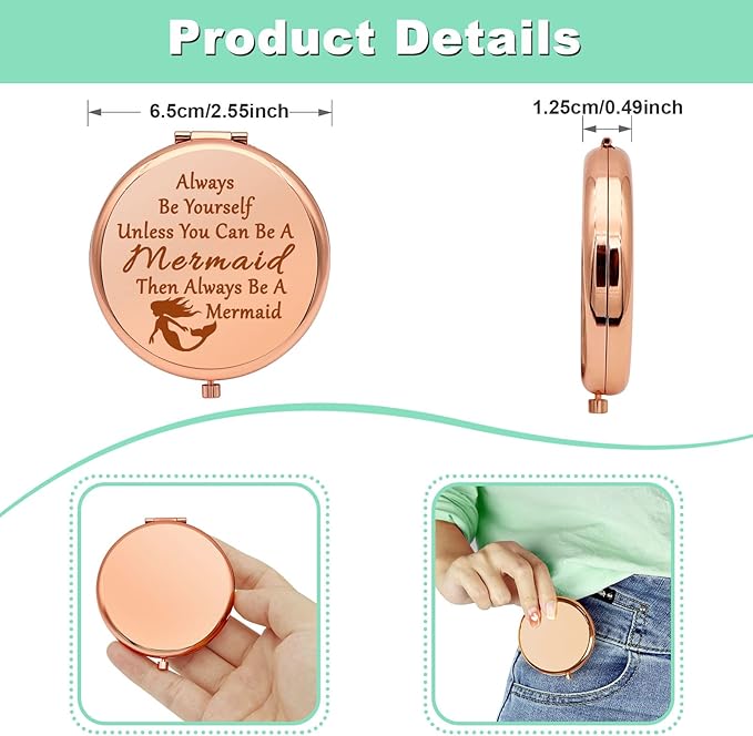 Mermaid Gifts for Girls Inspirational Present Compact Makeup Mirror for Sister Daughter Niece Mermaid Lover Gifts for Women Encouragement Present Folding Makeup Mirror Birthday Christmas Graduation