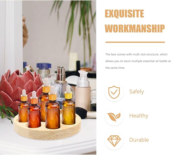 STAHAD Box Essential Oil Display Stand Small Bottle Tray Wooden Nail Polish Organizer Display Shelf Essential Oil Bottles Holder Nail Oil Holder Round Bottle Pine Pure Solid Wood Storage