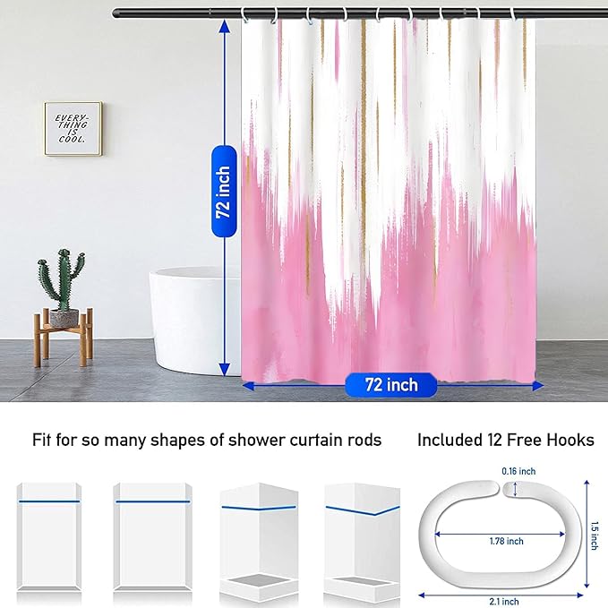 NBVKO 4PCS Pink Oil Painting Style Shower Curtain Set with Non-Slip Rugs,Toilet Lid Cover and Bath Mat,Bathroom Decor Accessory Set
