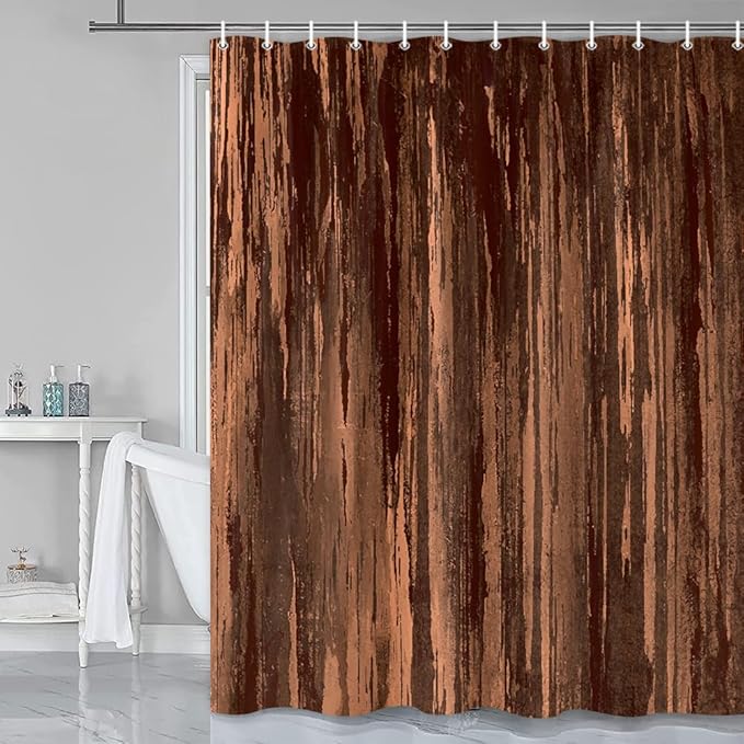 Brown Shower Curtain for Bathroom, Abstract Tan Shower Curtains, Rustic Orange Copper Pale Peach Abstract Tan Cool Vintage Ombre Design Bath Curtain Waterproof Fabric Shower Curtain Sets with Hooks